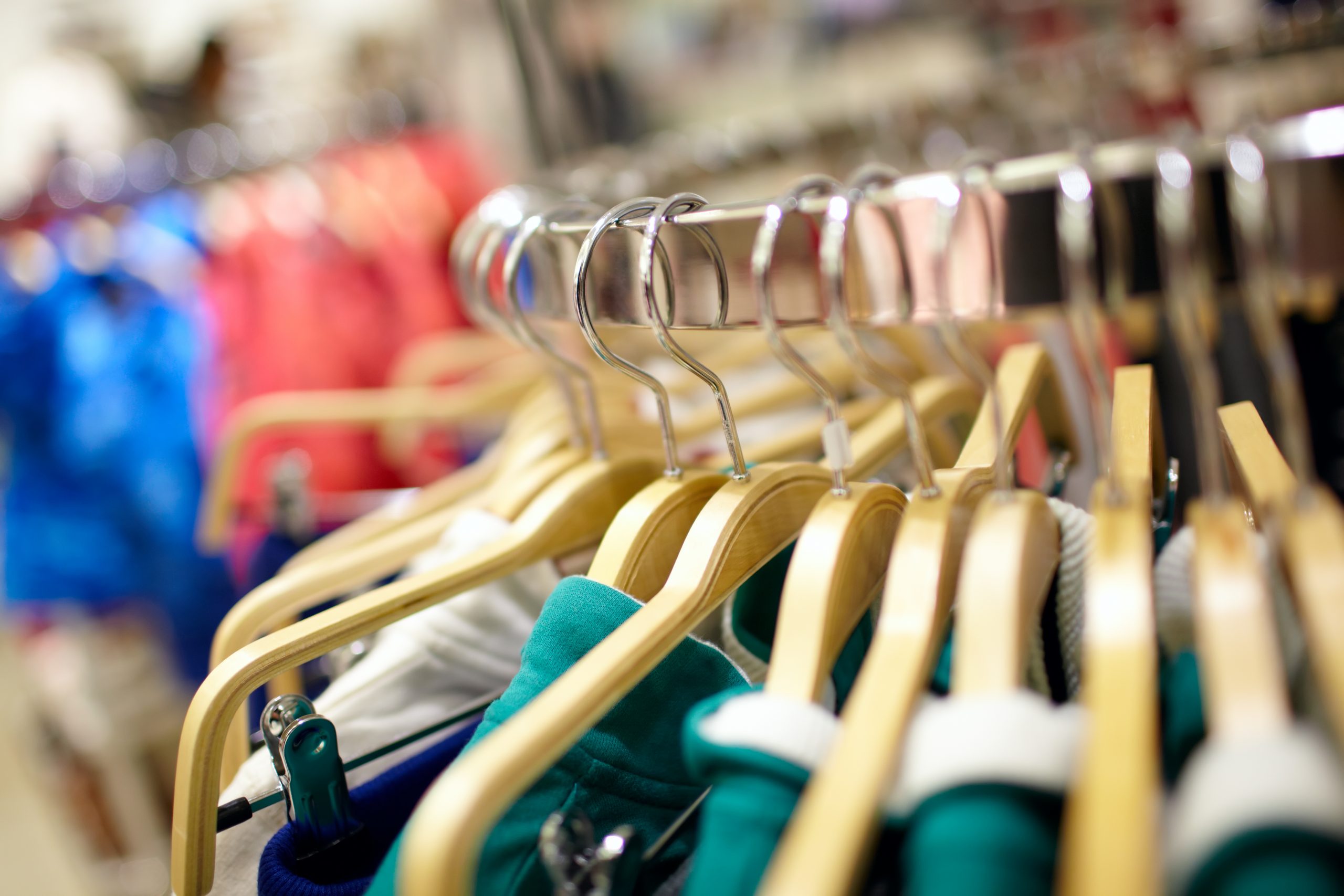 Hangers in the clothing store.